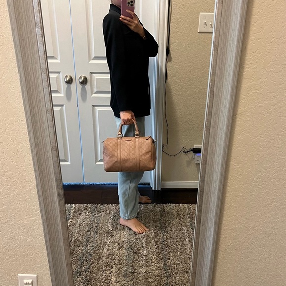 Gucci Gg Monogram Leather Boston Bag Pink Beige - Picture 13 of 16